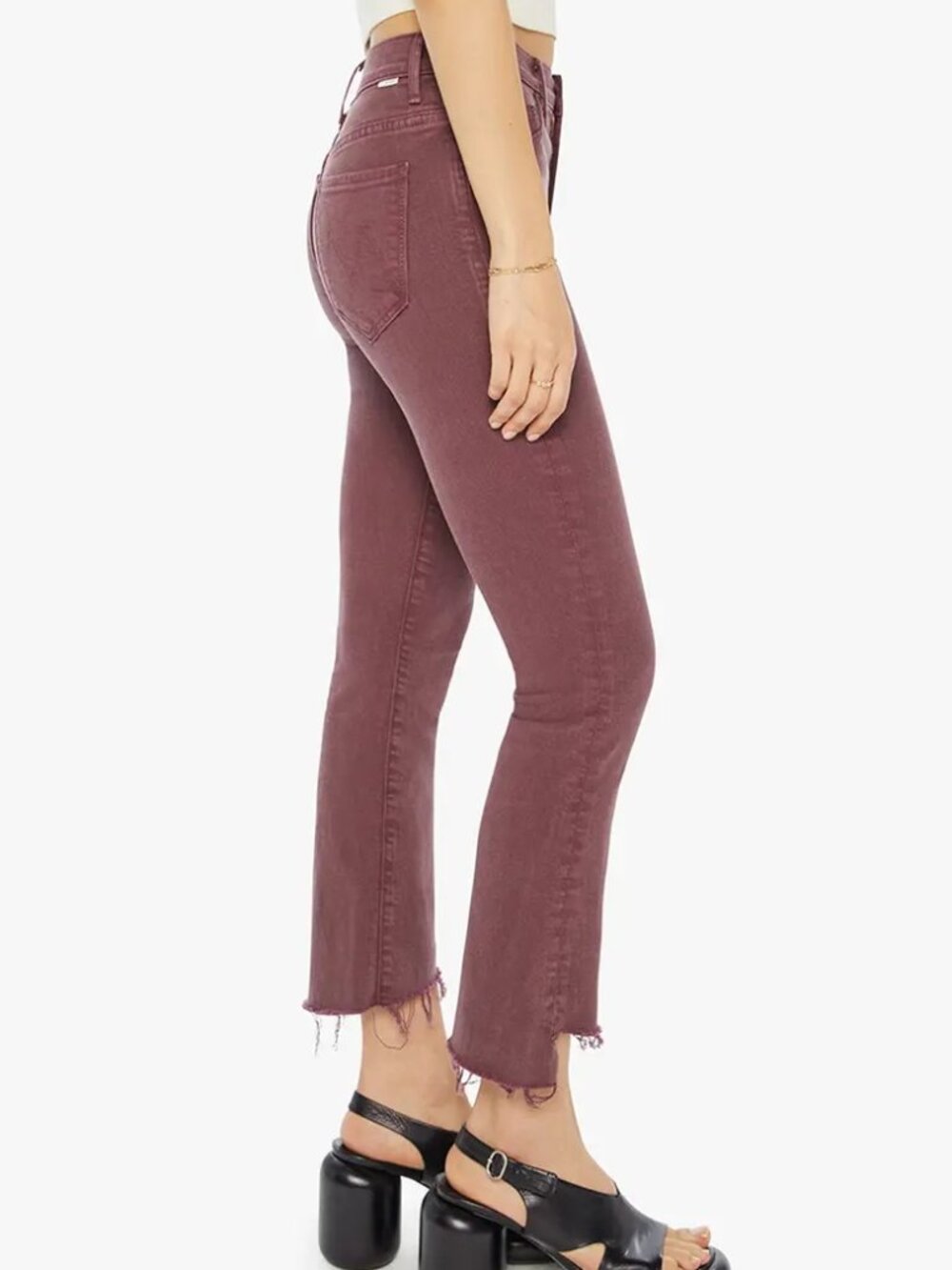 MOTHER The Insider Frayed Step Hem Crop Bootcut Jeans in Mauve
